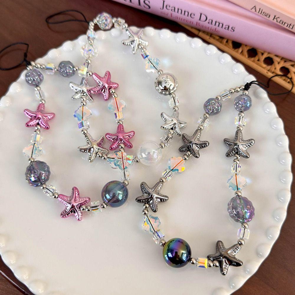 Anti-lost Starfish Phone Case Lanyard Short Colorful Ball Beaded Phone Strap  Female Lady Girl