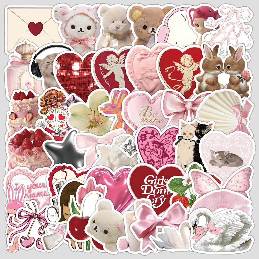 50 Pink Girl Series Graffiti Stickers DIY Stationery Stickers Water Cup Computer Waterproof Decorative Stickers
