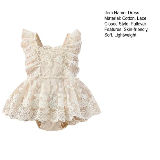 Платье-комбинезон из кружева для девочки, платье с цветочным кружевом, регулируемые бретели, эластичные манжеты, платье в стиле бохо, дышащий наряд для фотосессии малыша