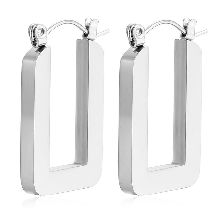 Retro Style, Rectangular Stainless Steel Earrings Trendy High-end Women's Temperament Titanium Steel Earrings Jewelry