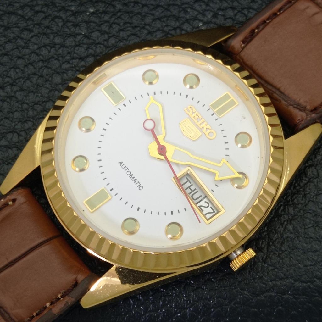 ВОССТАНОВЛЕННЫЕ ВИНТАЖНЫЕ МУЖСКИЕ ЧАСЫ SEIKO 5 AUTOMATIC JAPAN С БЕЛЫМ ЦИФЕРБЛАТОМ a434406-2