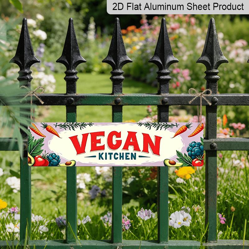 2D Flat, Vegan Kitchen with Fresh Vegetables Metal Sign - Vintage Scratch & Resistant, Wall Art for Home/Cafe, 15.7×3.94inch Aluminium Decorative Sign