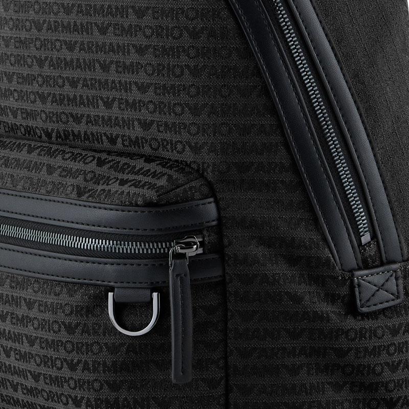 Emporio Armani Жаккардовый Классический Принт Застежка-молния Хлопковый Рюкзак Мужской рюкзак Черный EM001209-AF13823-U8168
