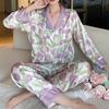 Women's Autumn Winter Pajamas Faux Silk Satin Pijamas Long Sleeve Long Pants Thin Sleepwear Lapel Pyjamas Female Nightwear