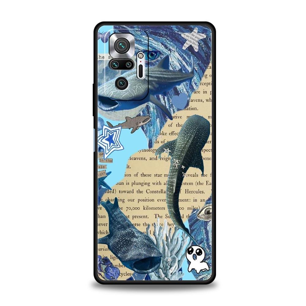 Чехол для телефона для Xiaomi Redmi Note 14 13 12 Pro Plus 5G 9S 9 10 11 4G 14C 13C 12C 10C 9C 9A Морской Кит Акула Плавает Мягкий Чехол