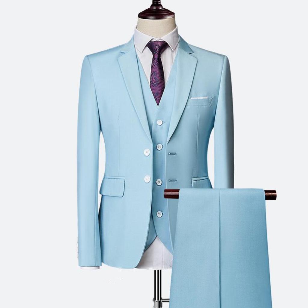 Solid Color Men's Business Casual Suit Spring and Autumn Three-piece Double-button Suit Jacket + Vest + Pants