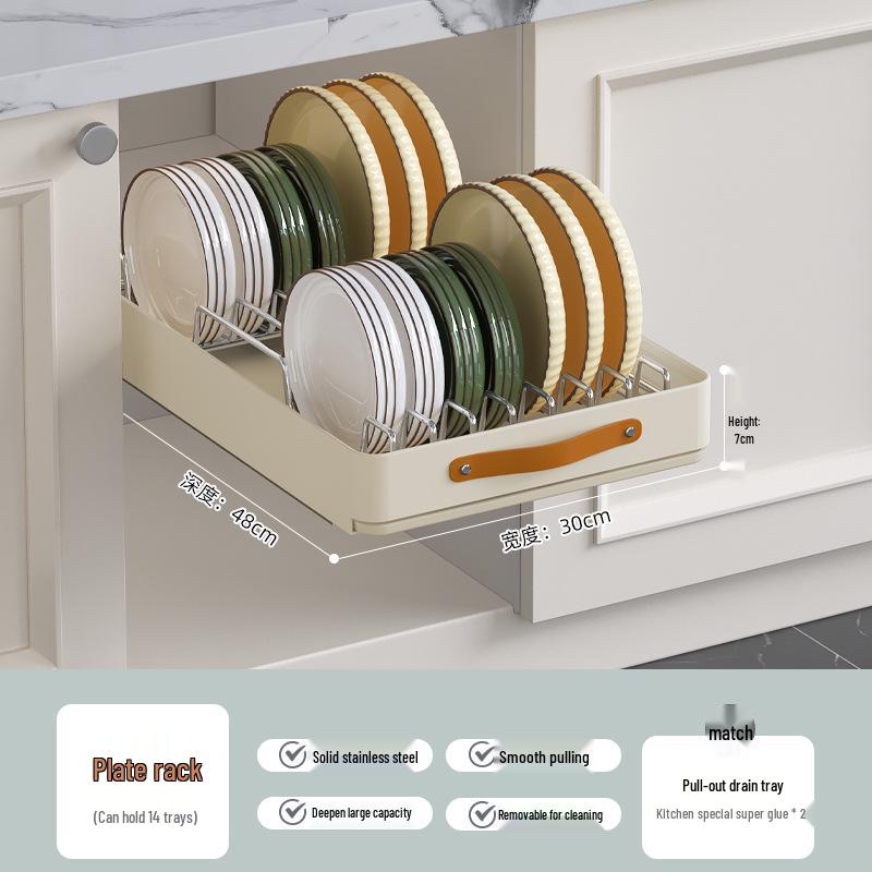 Pull-Out Basket Drawer Dish Rack for Kitchen Cabinet Storage