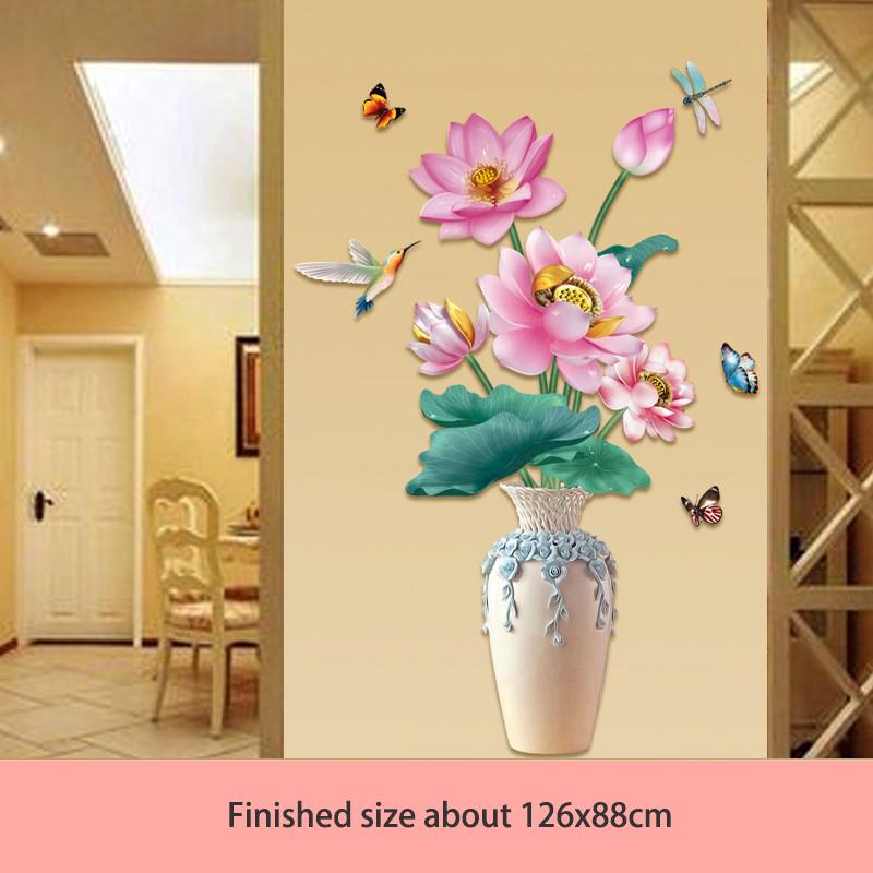 Chinese Style Classical Vase Flower Wall Sticker Rose Lotus Butterfly Decoration Decals Removable Wall Art Home Decor