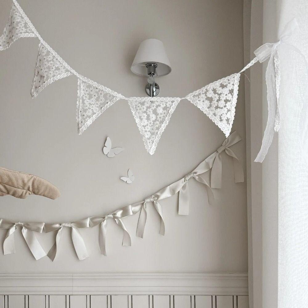 Атласная Лента с Бантами Гирлянды для Подвешивания Ручная Работа Фото Реквизит Ленточный Баннер Розовый Белый Синий Декор Детской Комнаты Баннер для Вечеринки