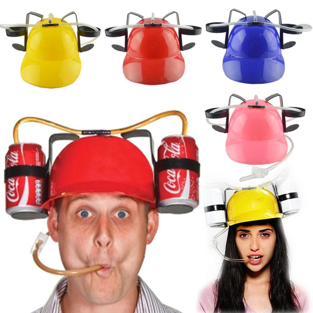 Drinking Helmet Drinking Hat with Straws & Can Holder for Beer Soda Coke Birthday Party Props Novelty Funky Holiday Hat