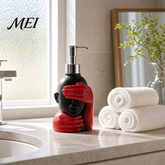 Black And Red Soap Bottle 200ml Dispensing Bottle, Smooth Foaming Artistic Design Large Capacity Dispenser for Bathroom Decor Hand