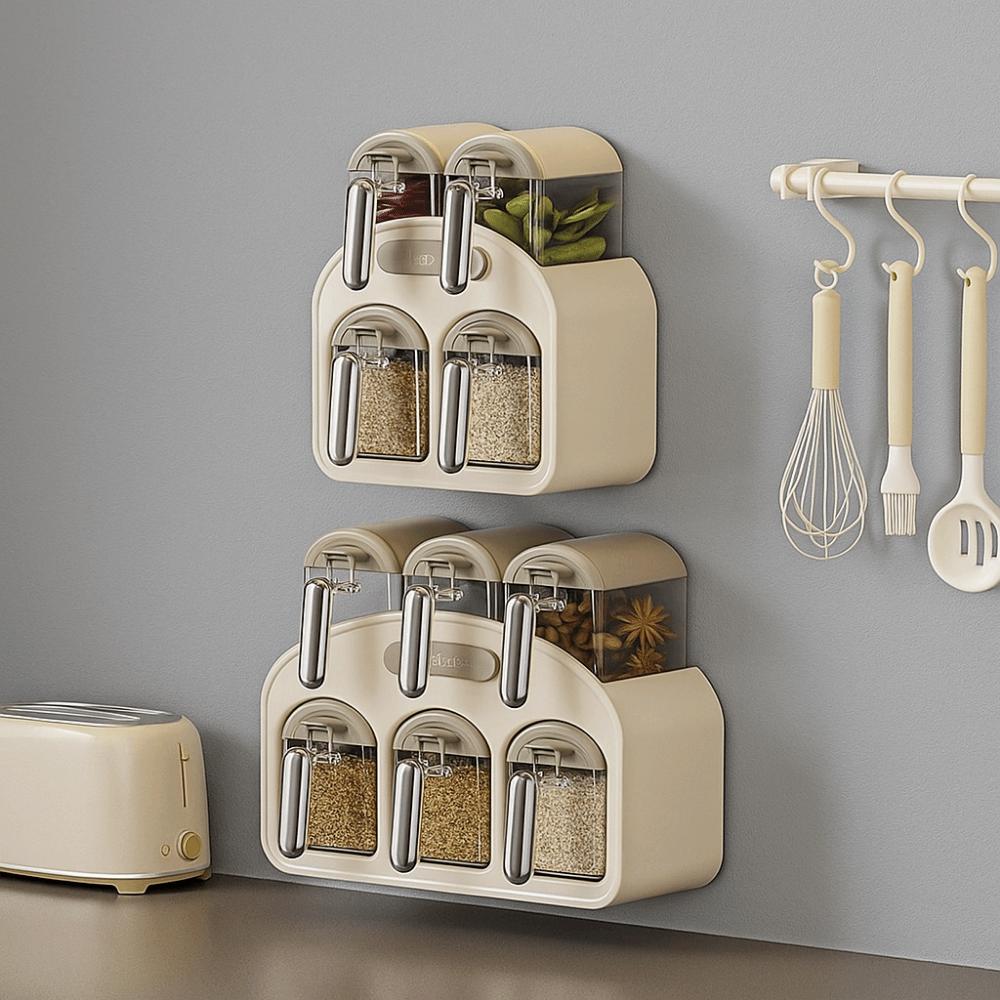 Влагозащищенный настенный контейнер для приправ, пластиковая полка для хранения специй, кухонные принадлежности