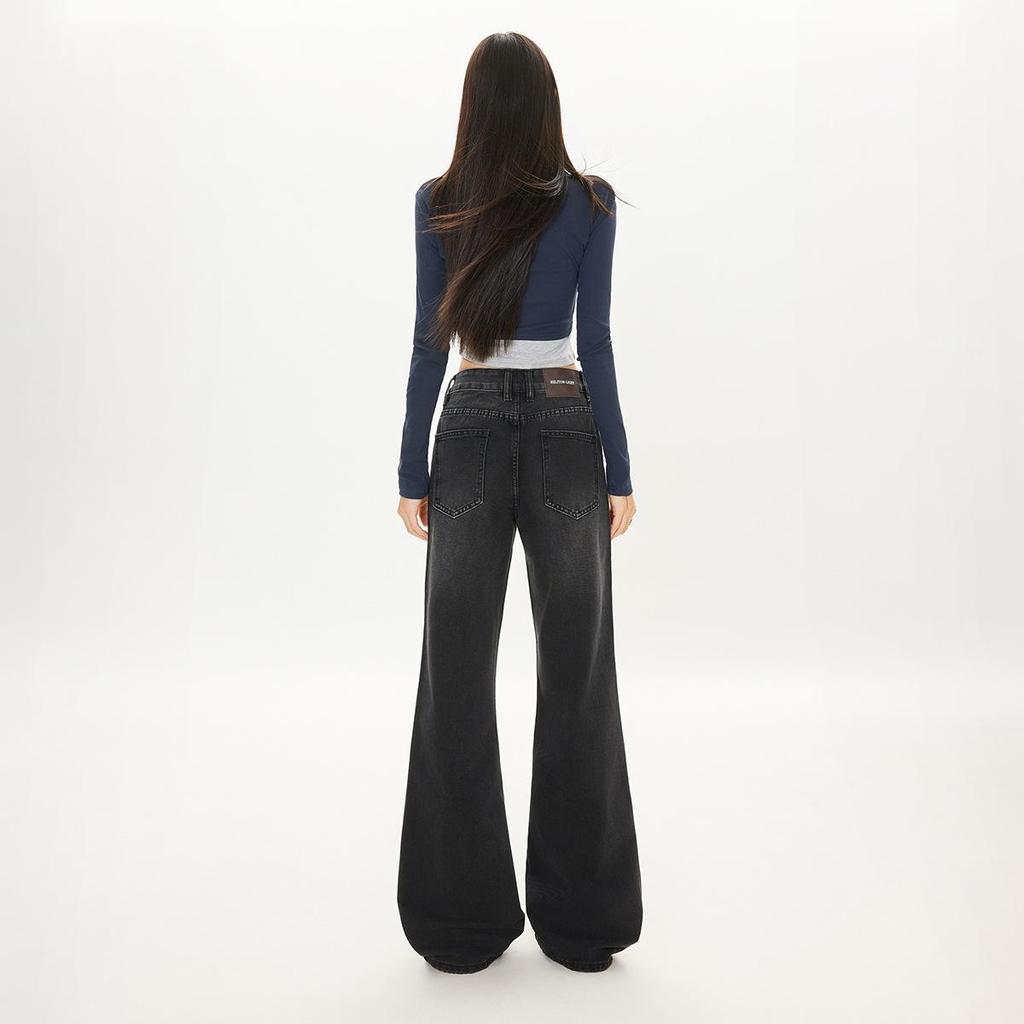 2025 Черно-серые вельветовые джинсы клеш с высокой посадкой и широкими штанинами для женщин