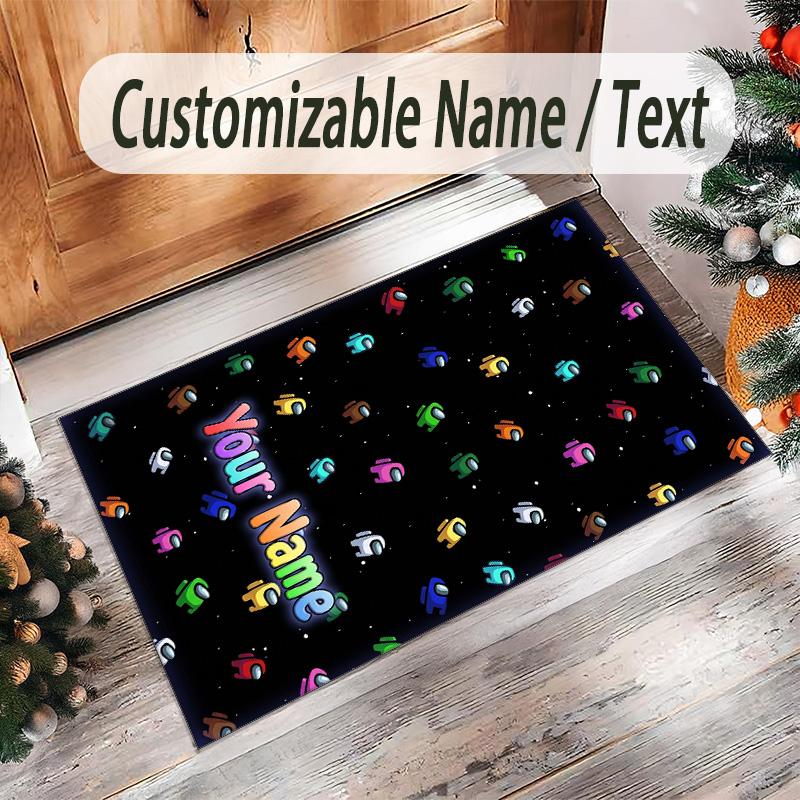Personalized Crystal Velvet Carpet Custom Name Text,Among Us Anti Slip Area Rug For Home Decoration