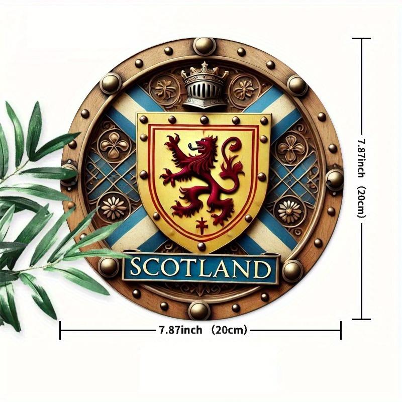 Винтажная круглая алюминиевая настенная табличка с шотландским львом, стоящим на задних лапах