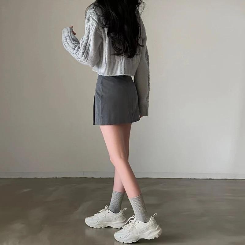 Autumn Y2k Women Zippers Knitted Cardigan Casual Loose Solid Cropped Sweater Korean Short Long Sleeve Coats Tops Fashion Clothes