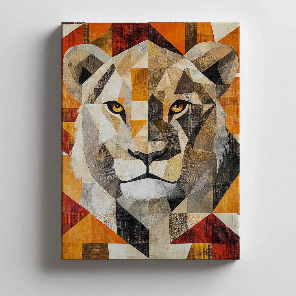 Plakat Lew W Geometrii Plakat Lew W Geometrii, 70X100 Cm, Rama Drewniana Ciemny Brąz, Papier Matowy 230 Gsm