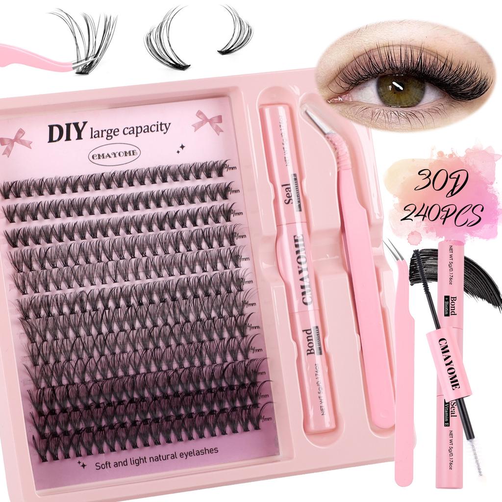 Segmented 10D-100D False Eyelashes DIY Kit, D Curl, Cluster Lashes, Natural & Voluminous