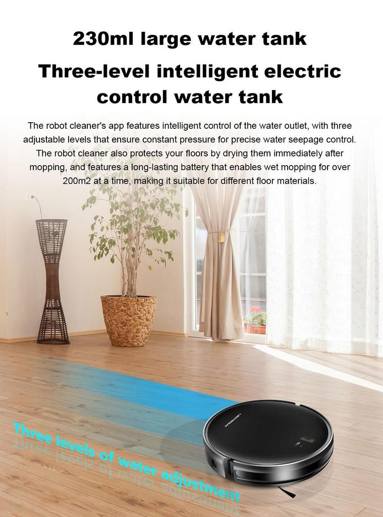 Liectroux L200 Robot Vacuum Cleaner, Max 4000Pa Suction, Smart Mapping, 230ml Electric Control Water Tank