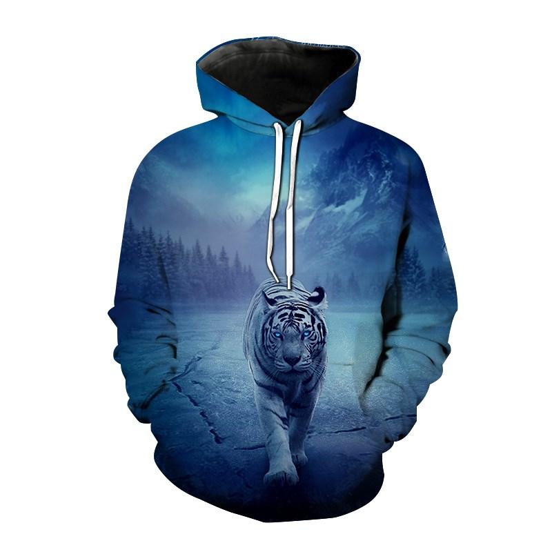 2023 Новые мужские спортивные толстовки с капюшоном с 3D принтом тигра и пейзажа, свободная толстовка с длинным рукавом, свитер с капюшоном