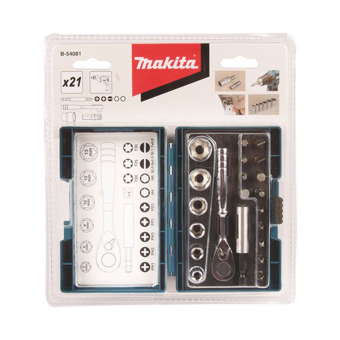 Makita Набор торцевых головок 1/4 21 шт. B-54081 | ПОДСТАКАННИК - ПИСТОЛЕТ - ШПРИЦ