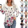 Women's Casual Top Gradient Printed Round Neck Long Sleeved Pleated T-shirt