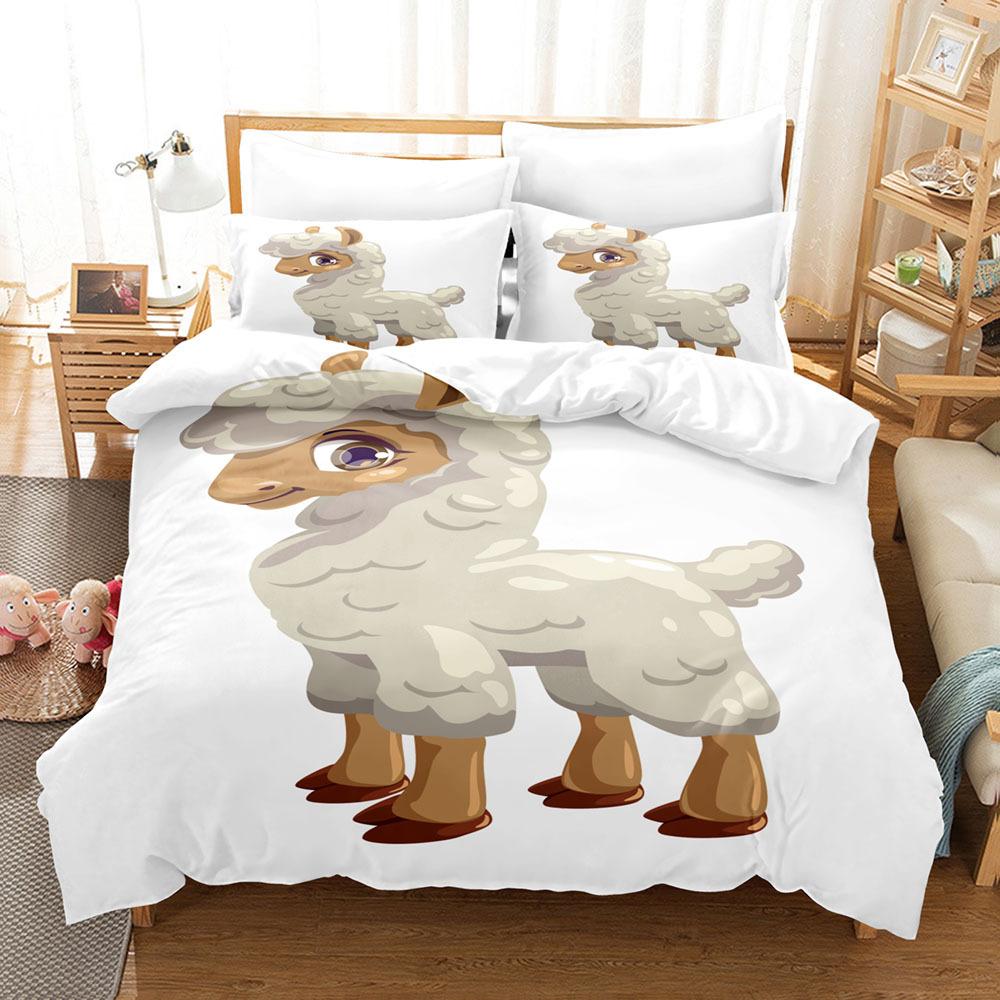 Комплект постельного белья с изображением животных, мультяшный узор в виде белой овцы, кавайный, King Queen Twin, полный размер для детей и подростков, комплект постельного белья из полиэстера
