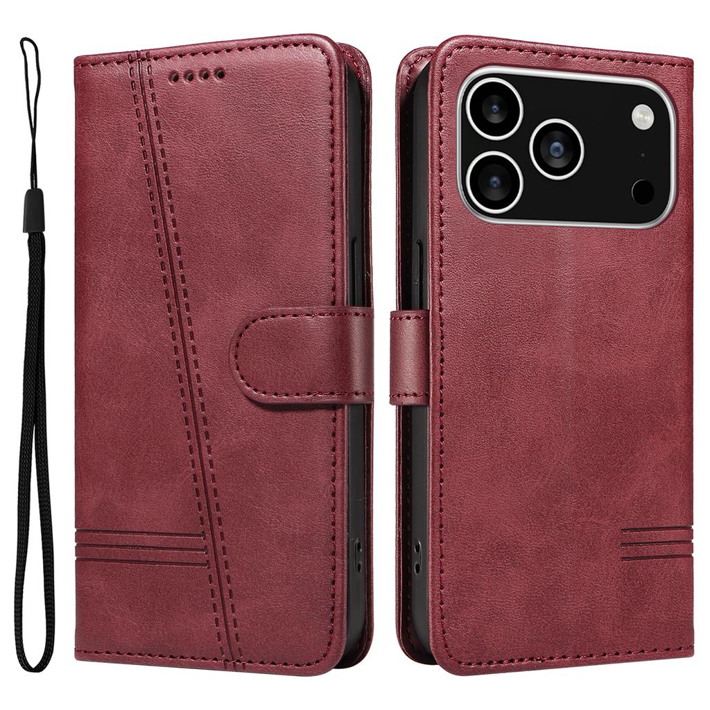 For iPhone 17 Pro Wallet Case T-Shape Lines Leather Phone Cover Stand
