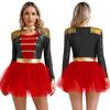 Women Sequins Circus Ringmaster Cosplay Costume Long Sleeve Fringed Shoulder Tulle Leotard Dress Halloween Dress Up Costume
