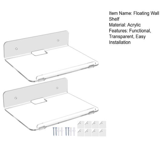 2 шт. Акриловые плавающие настенные полки Прозрачные настенные полки Клеевая или винтовая установка Полки для демонстрации для динамика, горшка с растением, фигурок