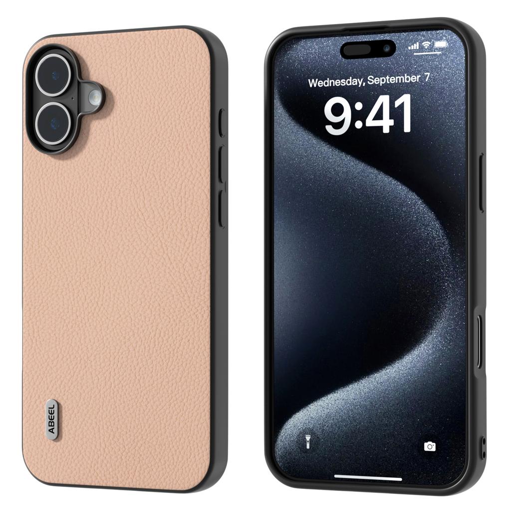 ABEEL For iPhone 16 Cases Genuine Cow Leather+PC+TPU Phone Cover