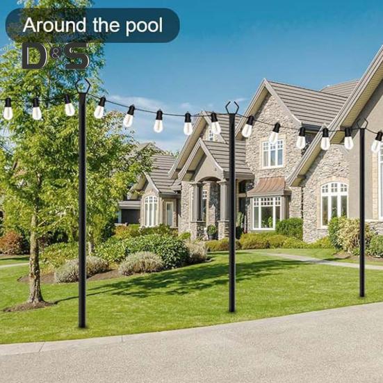 Струнный столб 10 футов с покрытием из металла с вилкой, уличный фонарь с шипами, держатель для гирлянды для патио, террасы, сада, свадебной вечеринки, декора