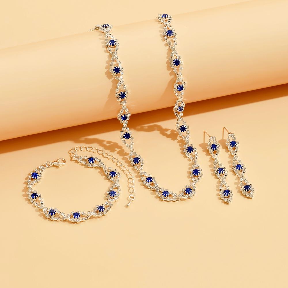 Браслет со стразами, серьги, блестящее ожерелье, свадебный комплект украшений из кристаллов, банкет