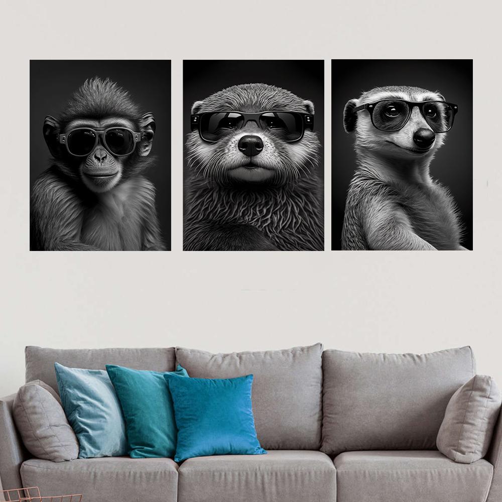 Modern Funny Animals Decorative Painting Portrait of a Sea Otter With Sunglass Posters Prints for Living Room Wall Decor Unframe
