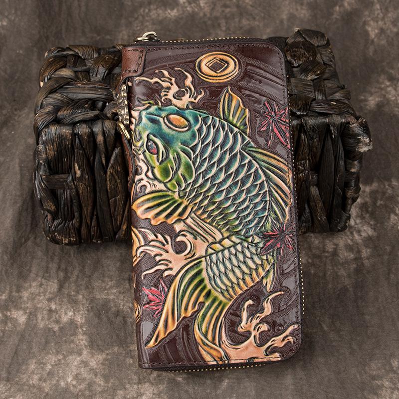 Johnature Luxury Hand Wallet Retro Handmade Embossing Genuine Leather Men Women Wallets And Purses Wallet Card Holder