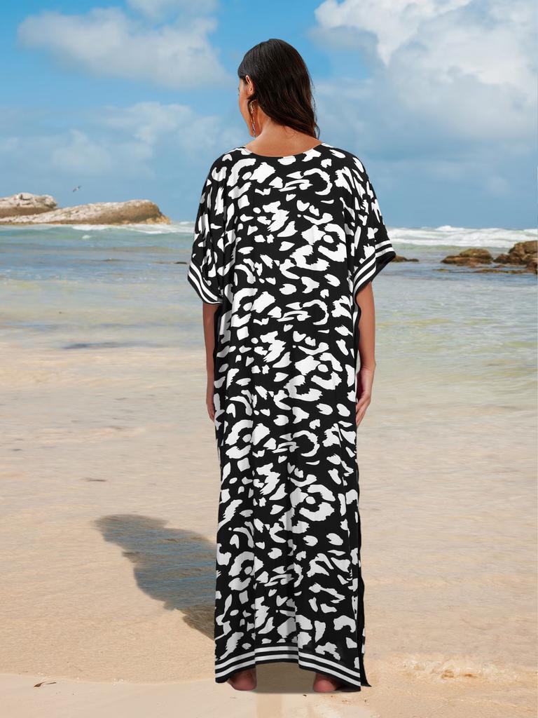 Beach Cover Ups for Swimwear Leopard Printed Maxi Dress Summer Holiday Bathing Suits Factory Supply