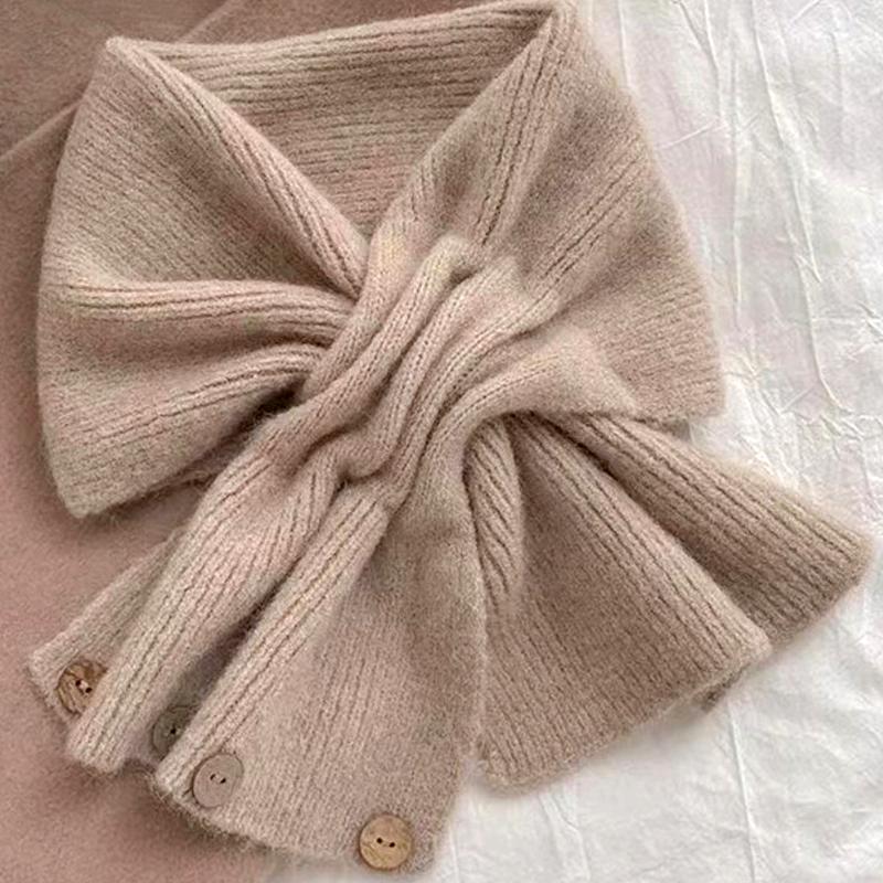 1PC Fashion Winter Warm Cross Scarf Solid Color Knitted Neckerchief Windproof Cold-proof Neck Guard