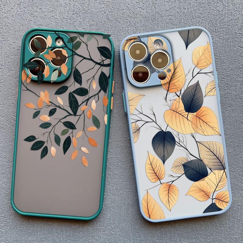 Винтажный чехол с цветами и листьями для iPhone 16 15 14 Pro Max Plus 13 12 11 Mini Pro Max X XR XS 8 7 Plus SE2 Ударопрочные корпуса