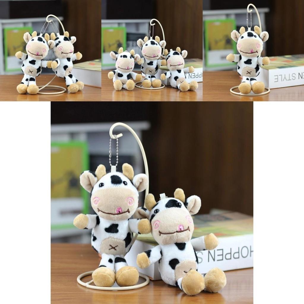 Очаровательный белый плюшевый брелок в виде коровы, мягкая игрушка с пятнышками для рюкзаков и ключей