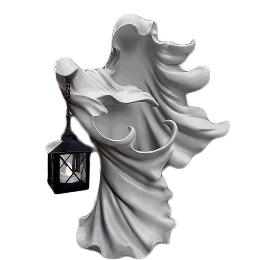 Смола, высота 7,87 дюйма, фигурка призрака с фонарем, для украшения сада и двора