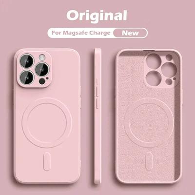 Жидкий силиконовый розовый магнитный беспроводной зарядный чехол для iPhone 16 15 14 13 12 11 Pro Max Plus полная защита камеры мягкий чехол