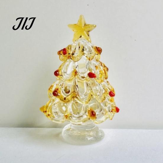 Elegant Office Desk Decor Glazed Glass Christmas Tree Figurine, Handcrafted Ornament Small Art Gift for Holiday Display, Colorful Modern Table