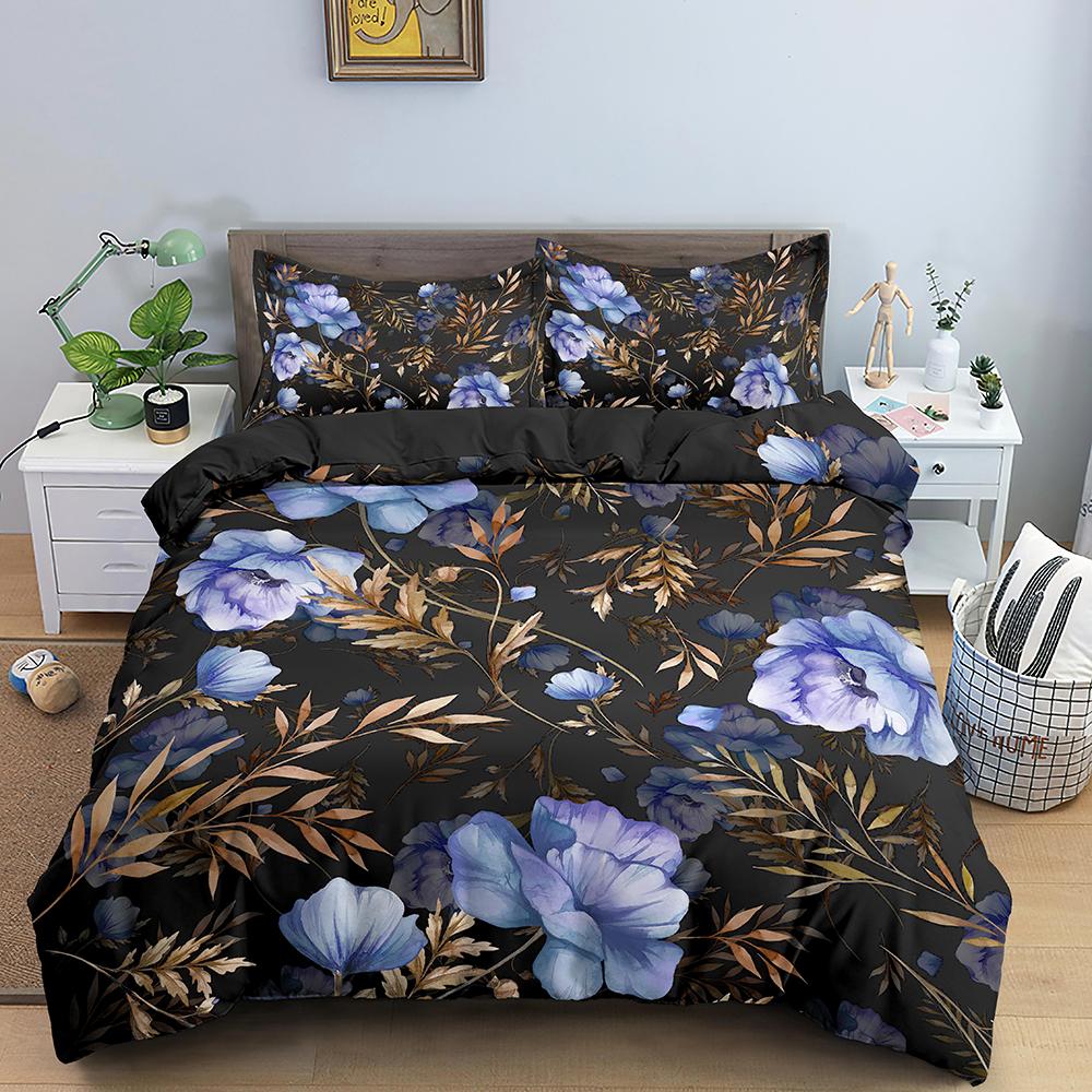 Тропические цветы King Queen Комплект постельного белья Красочный винтажный цветочный пододеяльник Зеленые листья Покрывало из полиэстера Покрывало