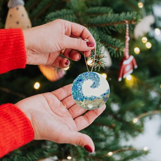 Beach Ocean Themed Christmas Ornaments Nautical Coastal Christmas Tree Hanging Ornaments with Starfish Seashell for Tree Home Decor