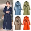 Women's Double Breasted Long Trench Coat Belted Notch Lapel Overcoat Fall Winter Windproof Classic Outerwear
