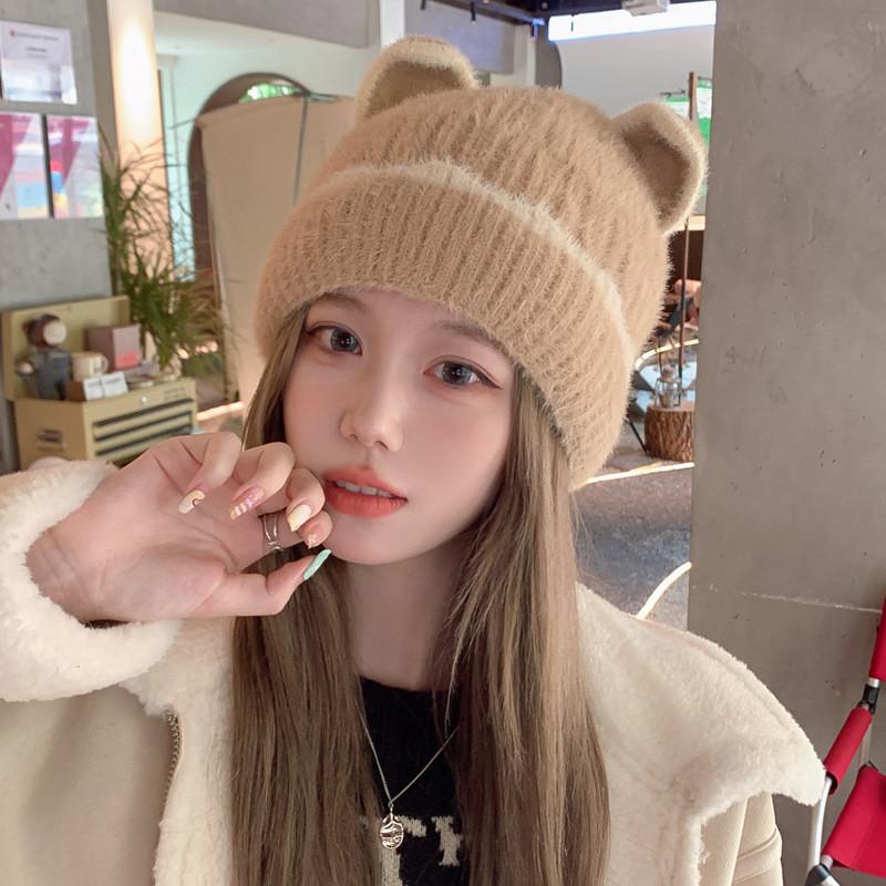Knitted Hat For Women Winter Warmth Breathable Windproof With Cute Ear Design For Casual Wear