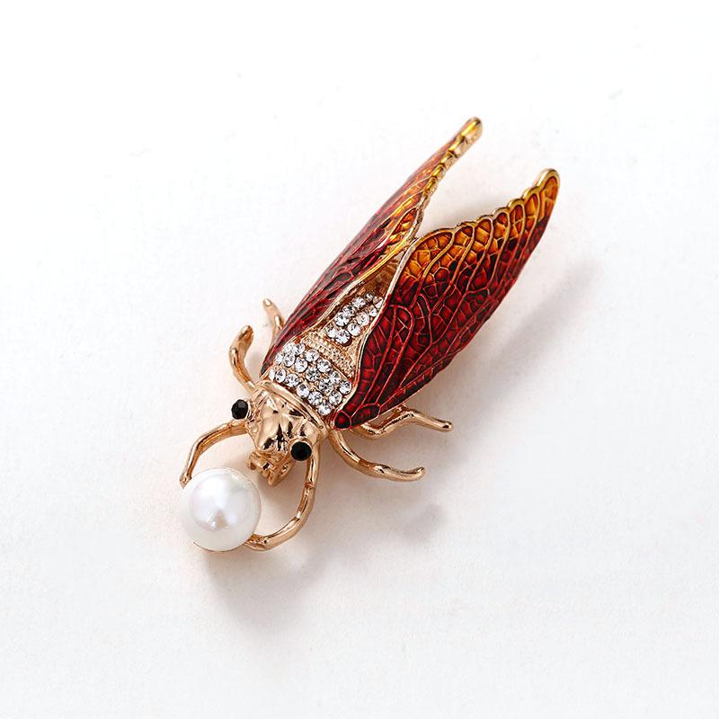 High Grade Pearl Enamel Cicada Brooches For Women Inlaid Rhinestone Simulation Design Animal Brooch Pins Jewelry