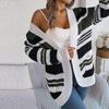 Женский осенне-зимний повседневный свитер в контрастную полоску с карманом и длинным рукавом, кардиган, пальто