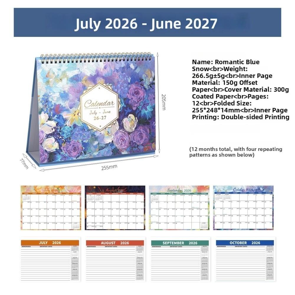 Thick Paper Annual Calendar Daily Schedule Portable Standing Desktop Calendar July 2026-June 2027 Self Discipline Check