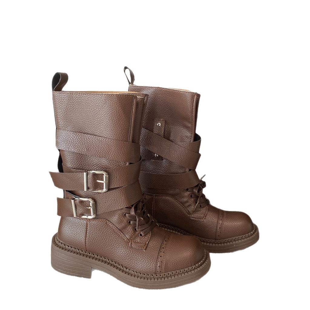 Летние сапоги 2025 новые ретро с пряжкой-ремнем, ботинки-локомотивы на толстом каблуке, рыцарские сапоги в британском стиле, уличная обувь, короткие ботинки